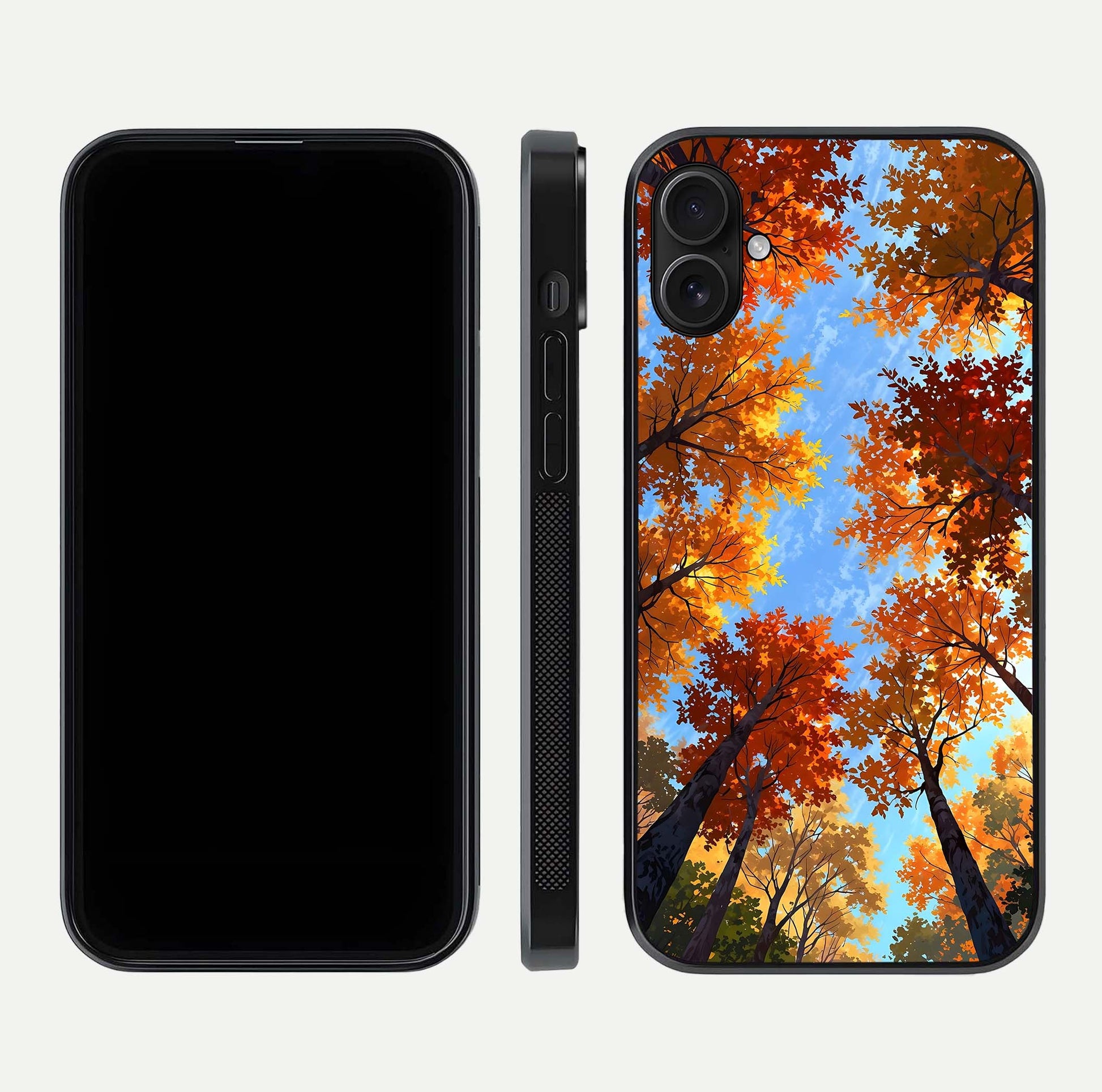 Autumn Sky Rise Glass Case for iPhone 16 Pro front and back layout showing sky print and edge smoothness
