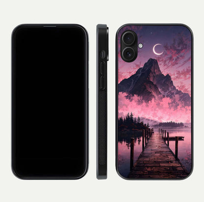 Beautyful Mountain View Glass Case for iPhone 16 Pro front and back layout showcasing natural tones and clarity