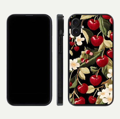 Bloom Thread Art Glass Case for iPhone 16 Plus front-and-back layout showing smooth edges and high-clarity print