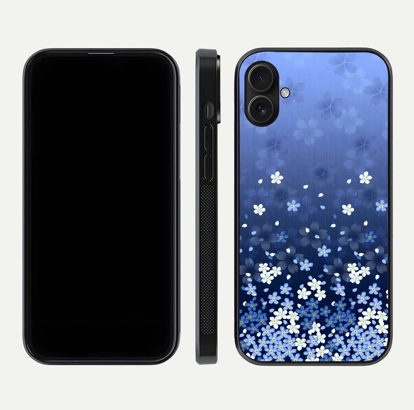 Blue Starry Glass Case for iPhone 16 Plus dual-view layout showing star spread and smooth edge shine