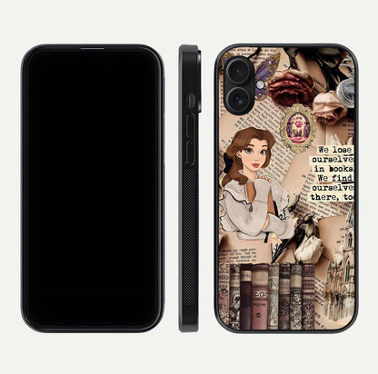 Bookish Dream World Glass Case for iPhone 16 Plus dual-view layout displaying colorful fantasy print and edge finish