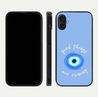 Bright Future Ahead Glass Case for iPhone 16 Plus front-and-back layout showing clean font style and gloss shine