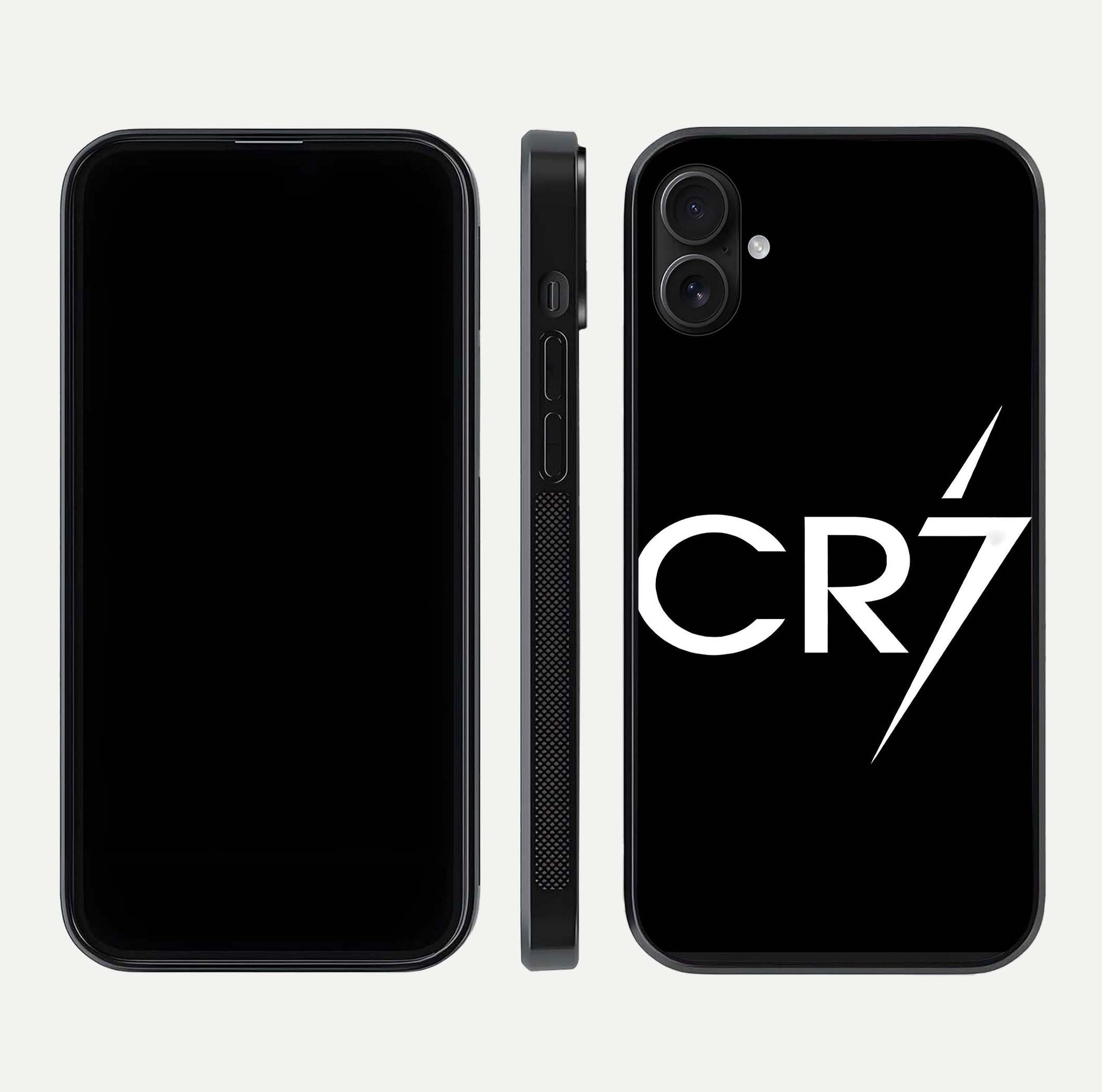CR7 Elite Strike Glass Case for iPhone 16 Plus dual-view layout showing sport tones and edge clarity
