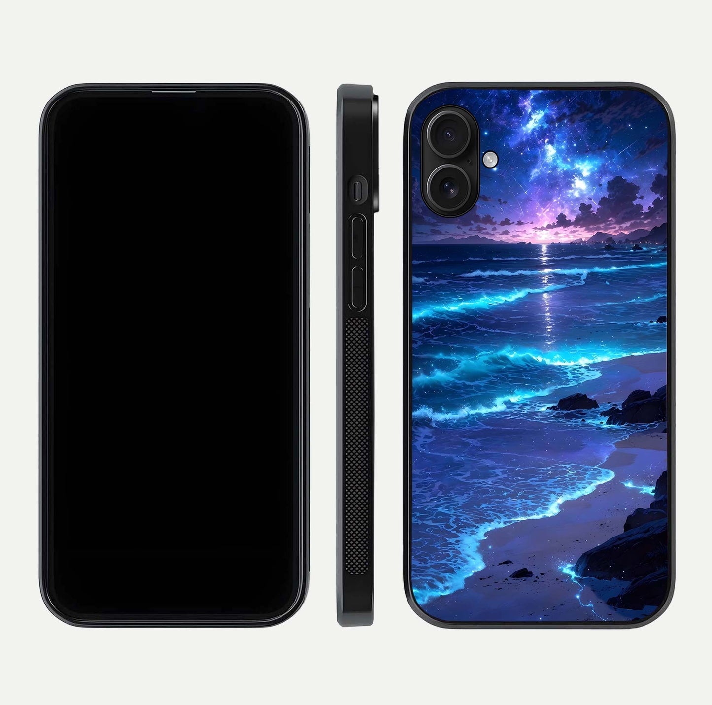 Classic Damn Look Glass Case for iPhone 16 Plus dual-view layout showing design clarity and glass polish