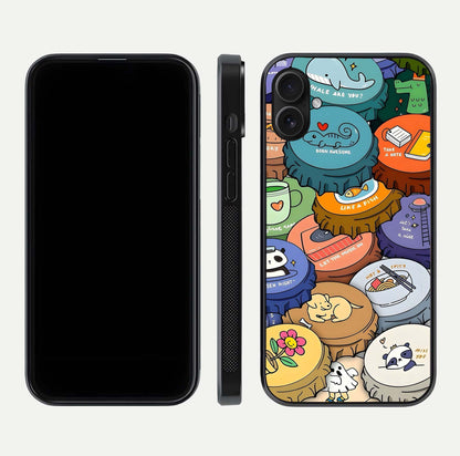 Coins Patterns Glass Case for iPhone 16 Plus dual-view layout displaying elegant art and glass clarity