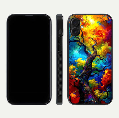 Colorful Tree Glass Case for iPhone 16 Plus dual-view layout displaying balanced tones and smooth edges