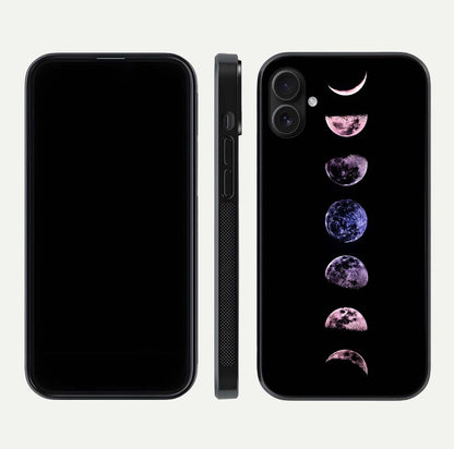 Crimson All Planets Glass Case for iPhone 16 Plus dual-view layout displaying crimson tones and curved edges