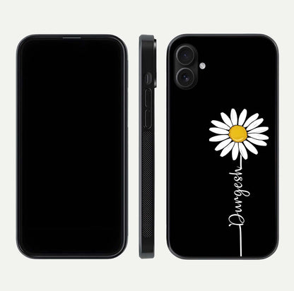 Custom Name White Flower Glass Case for iPhone 16 Plus dual-view layout showing elegant floral tone and curved edge finish