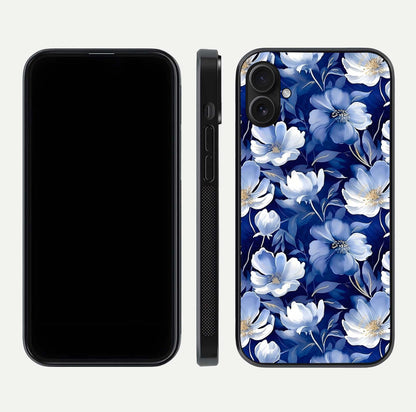 Cute Floral Patterns Glass Case for iPhone 16 Plus dual-view layout displaying HD floral print and curved edges