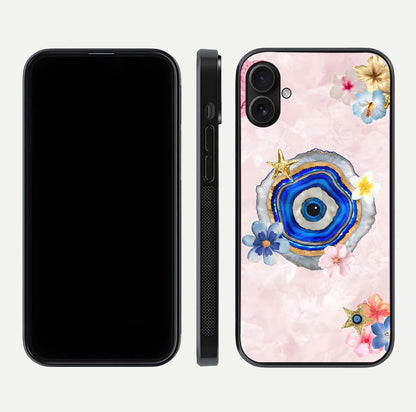 Divine Aura Bloom Glass Case for iPhone 16 Plus dual-view layout displaying divine color tones and smooth edges