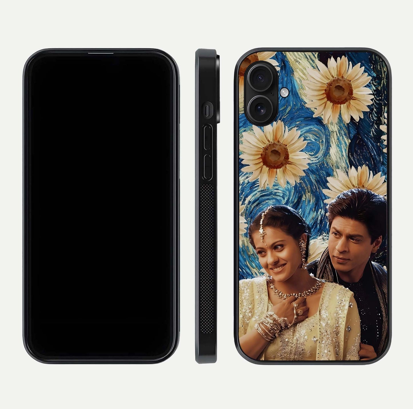 Eternal Love Story Glass Case for iPhone 16 Plus dual-view layout displaying soft hues and smooth glass
