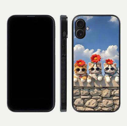 Floral Kitty Squad Glass Case for iPhone 16 Plus dual-view layout displaying vibrant tones and smooth edges