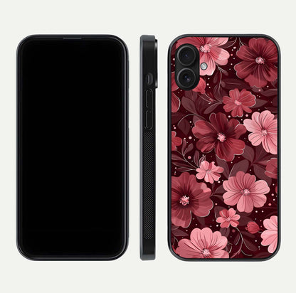 Flower Blush Bloom Glass Case for iPhone 16 Plus dual-view layout displaying HD print and smooth curves