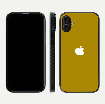 Golden Luxe Aura Glass Case for iPhone 16 Plus front and back view layout highlighting premium tone and curved glass
