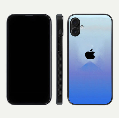 Gradient Apple Vibe Glass Case for iPhone 16 Plus front and back view layout highlighting minimalist Apple design and curved edges