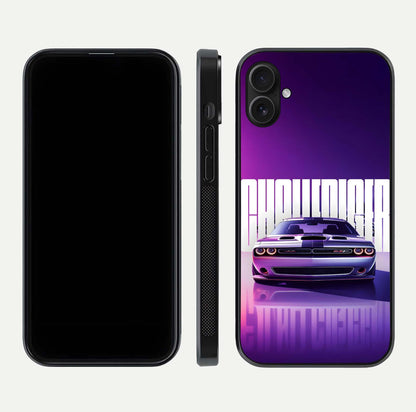 Midnight Muscle Ride Glass Case for iPhone 16 Plus front & back layout with dark automotive tones and edges