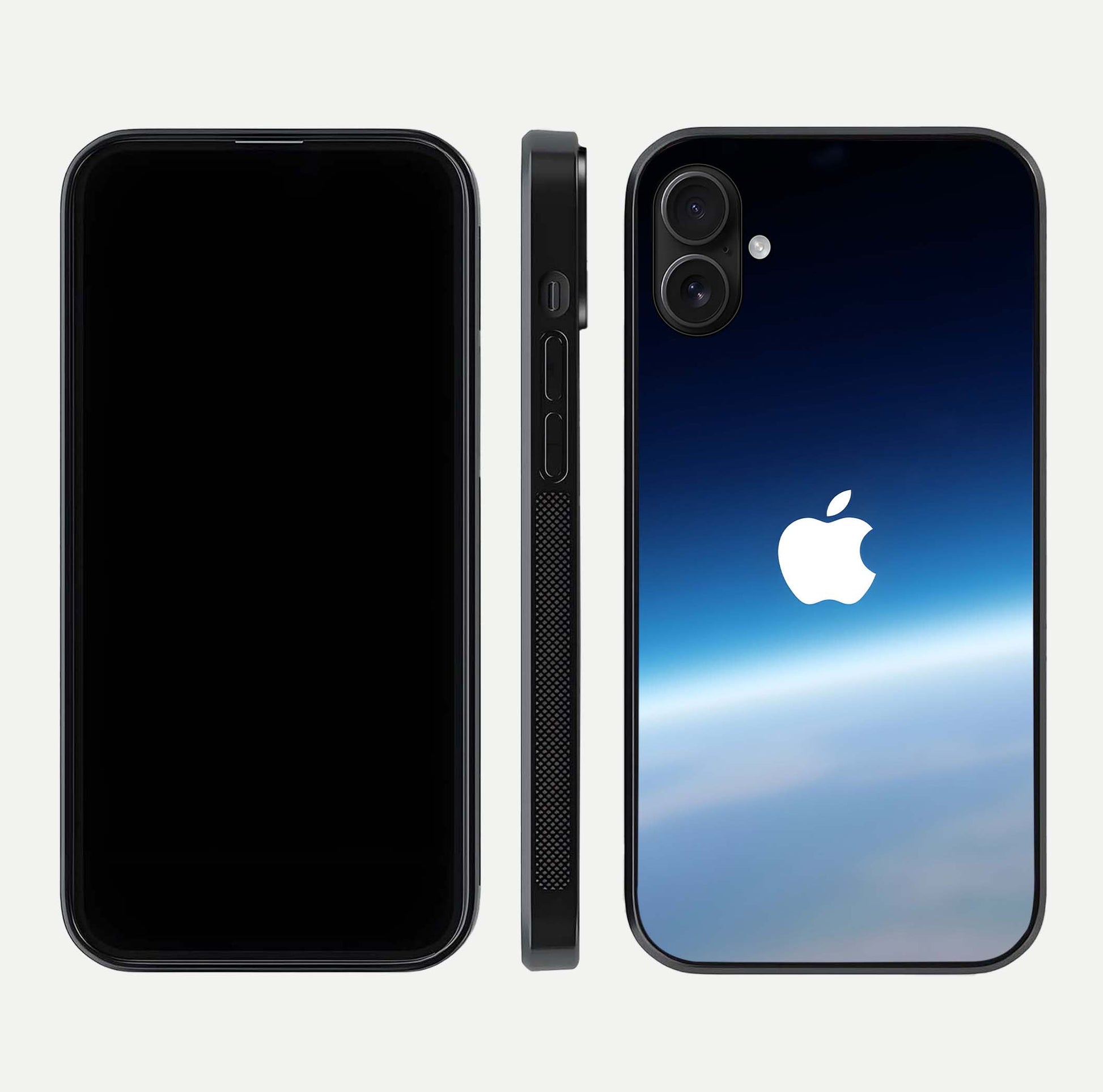 Minimal Apple Sky Glass Case for iPhone 16 Plus front & back layout with clean tone and minimal finish
