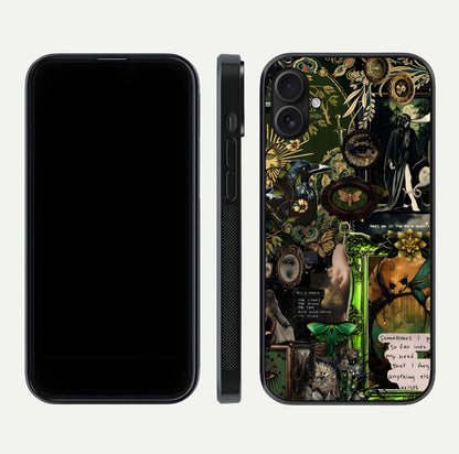 Mystic Woods Secret Glass Case for iPhone 16 Plus front & back layout showing nature theme and smooth edges