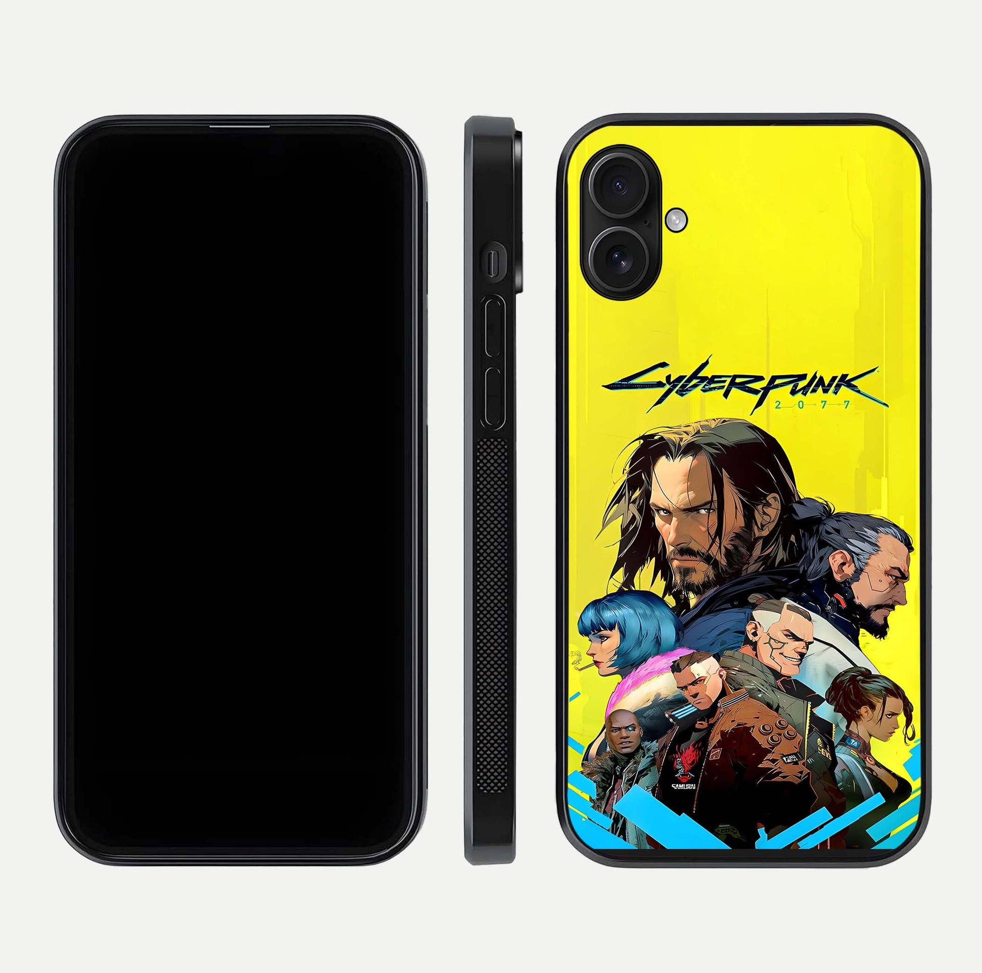 Neon Rebel Genesis Glass Case for iPhone 16 Plus front & back layout highlighting futuristic theme and curves