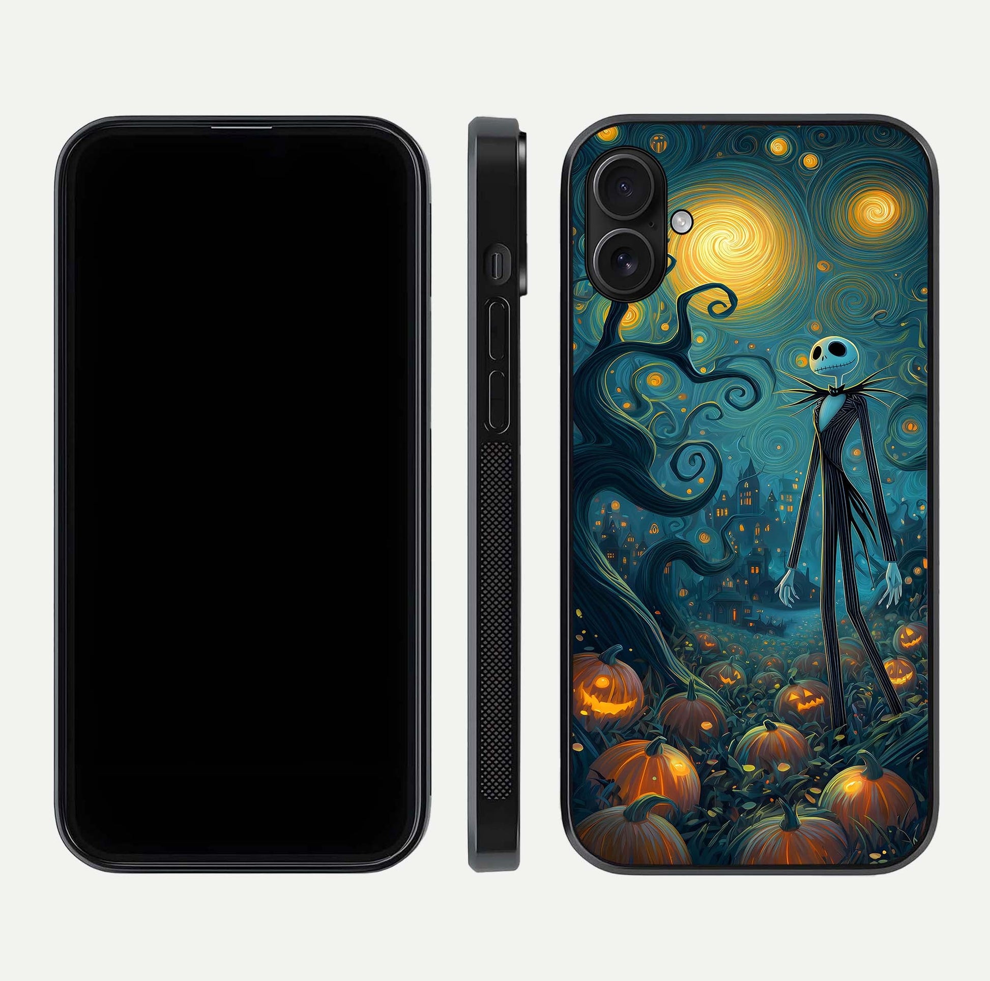 Pumpkin Moonlight Tale Glass Case for iPhone 16 Plus front & back layout showing festive orange tone and edges
