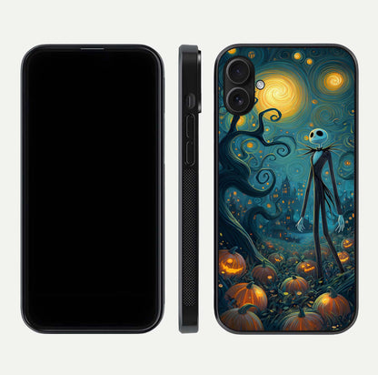 Pumpkin Moonlight Tale Glass Case for iPhone 16 Plus front & back layout showing festive orange tone and edges