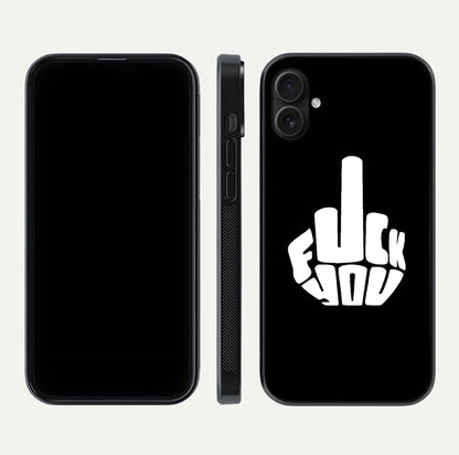 Rebel Mode On Glass Case for iPhone 16 Plus front & back layout showing minimal tone and clean edge fit