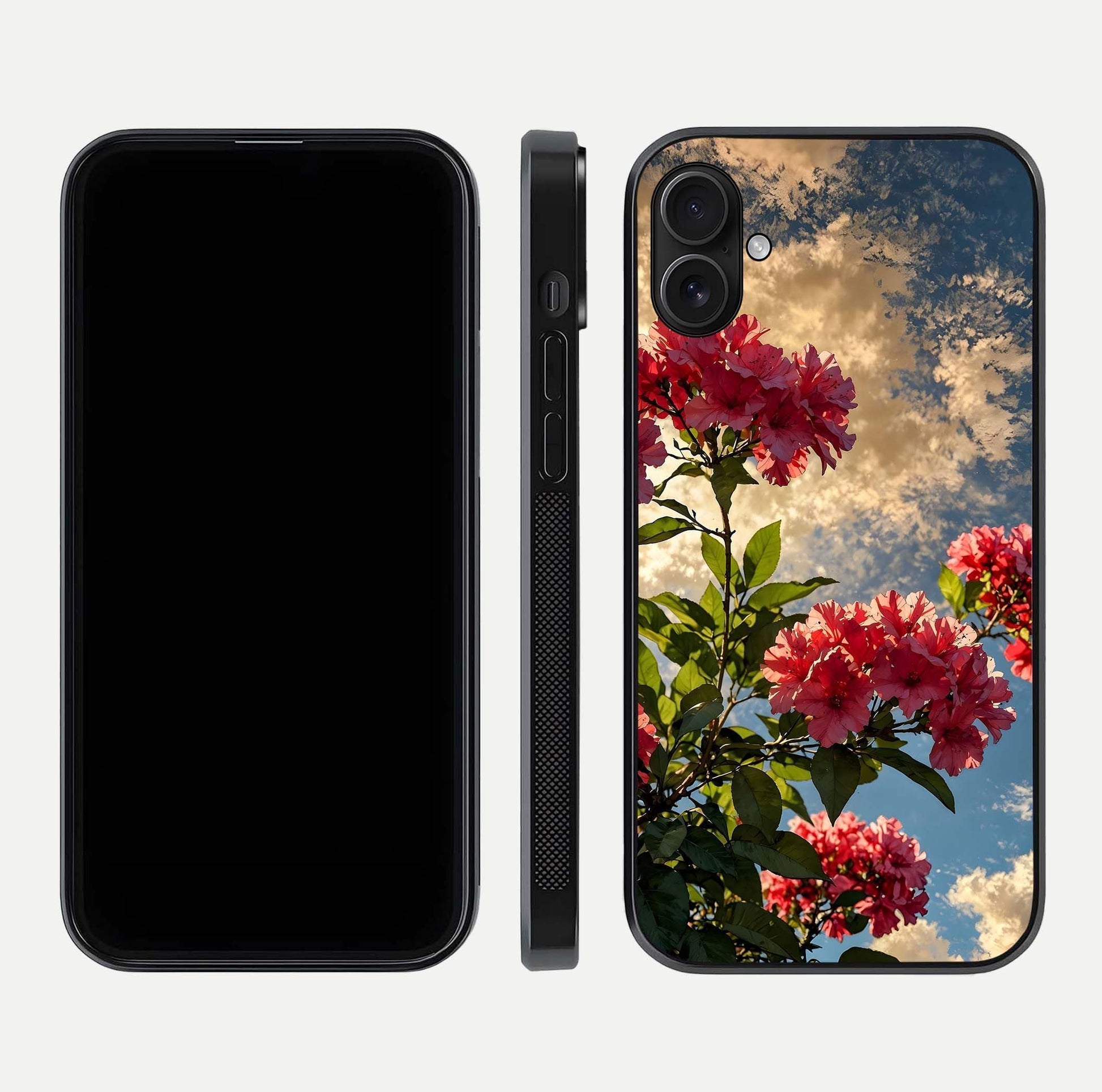 Red Bloom Skies Glass Case for iPhone 16 Plus front & back layout showing soft gradient sky tones and edges