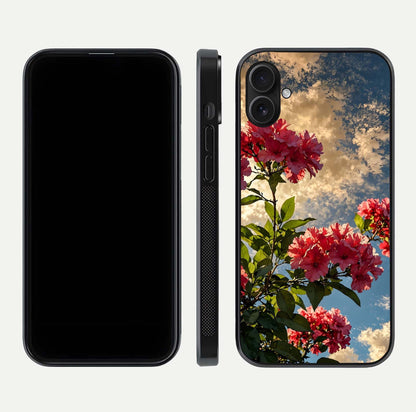 Red Bloom Skies Glass Case for iPhone 16 Plus front & back layout showing soft gradient sky tones and edges