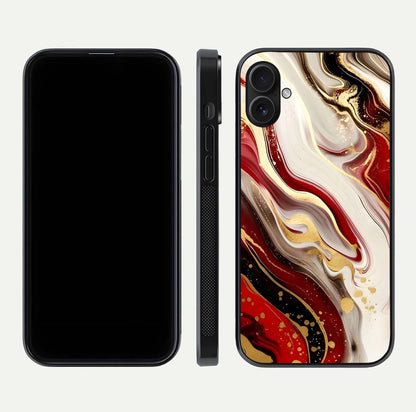 Red & White Marble Glass Case For iPhone 16 Plus