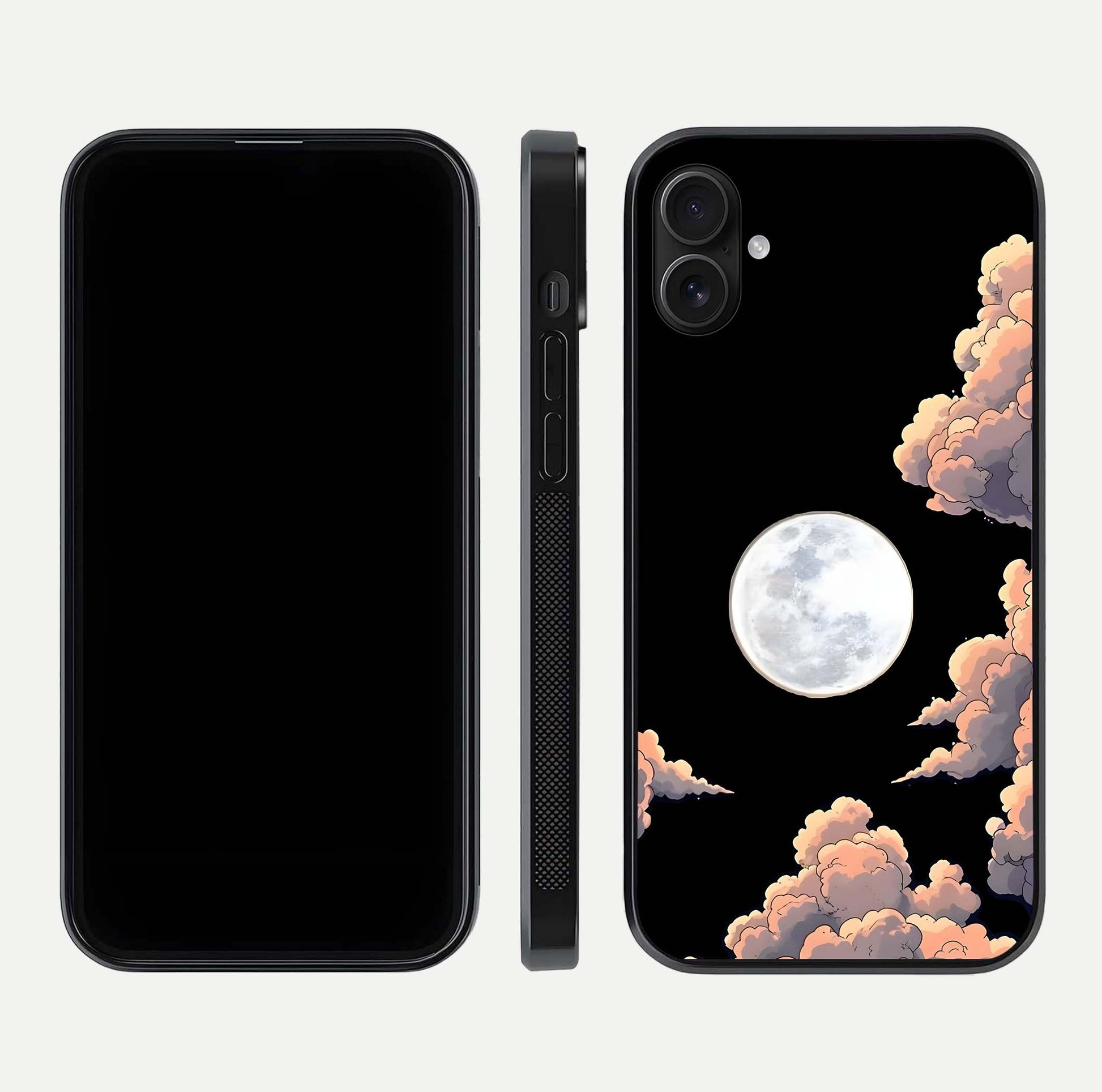 Shade Cloud Moon Glass Case for iPhone 16 Plus front & back layout showing soft gradient tones and edges