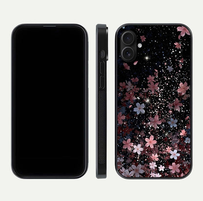 Starlit Flower Dreams Glass Case for iPhone 16 Plus front & back layout showing soft bloom design and curved edge