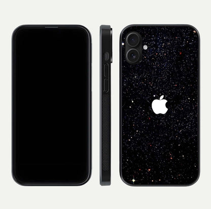 Starry Apple Galaxy Glass Case for iPhone 16 Plus front & back layout showing cosmic tones and sleek edge