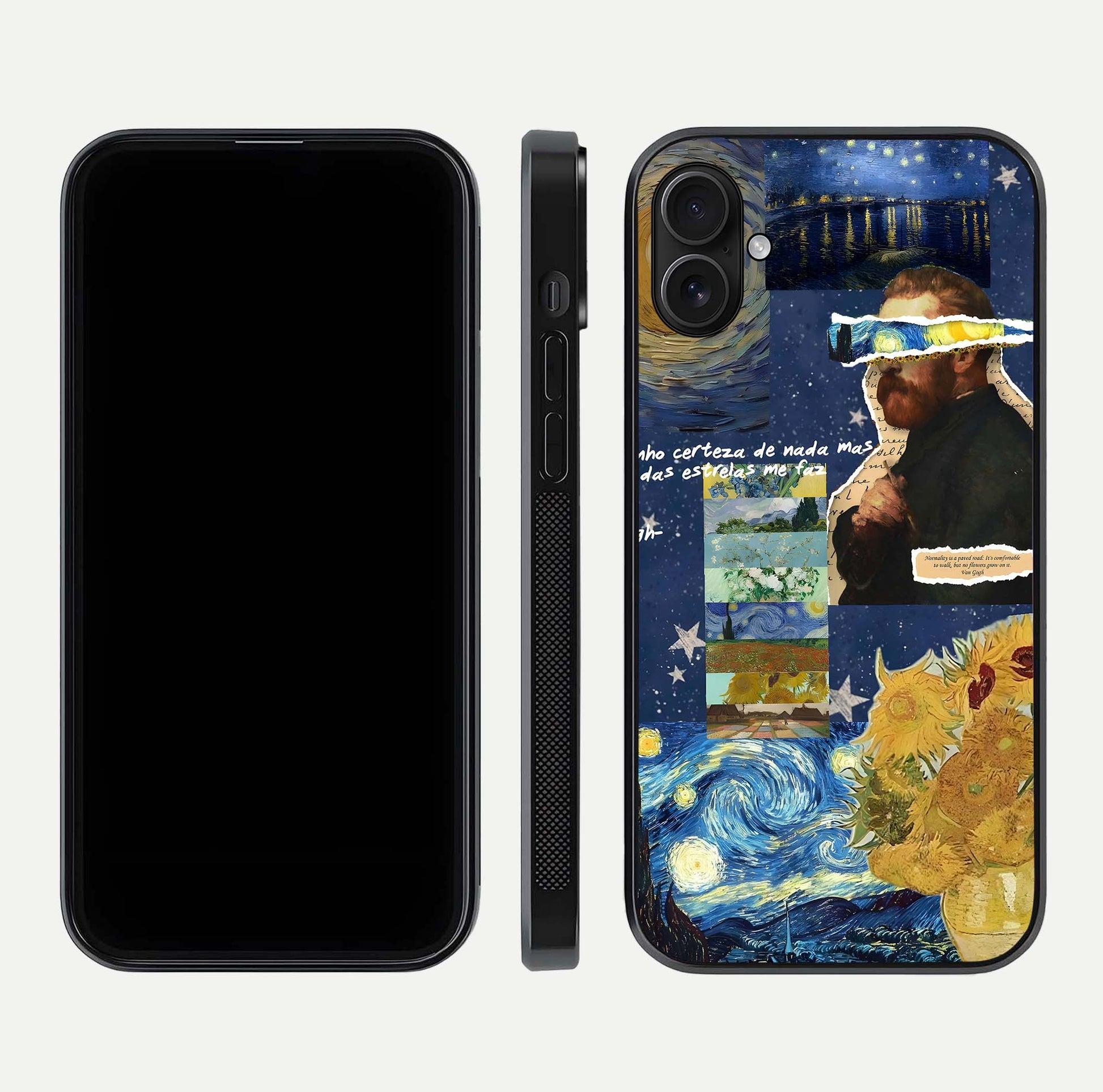 Starry Dream Vision Glass Case for iPhone 16 Plus front & back layout showing star blend and smooth edges