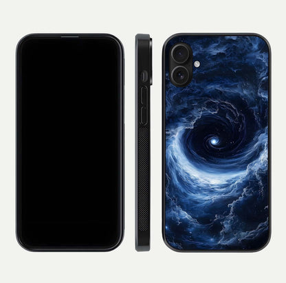 Stunning Galaxy Glass Case for iPhone 16 Plus front & back layout showing deep cosmic hues and clean edges