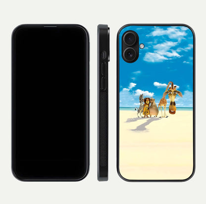 Tropical Fun Squad Glass Case for iPhone 16 Pro front & back layout showing fun pattern and smooth edges