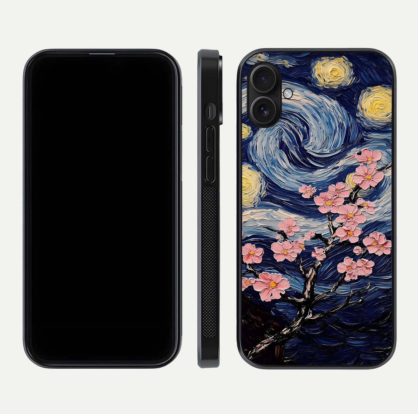 Van Gogh Scenery Glass Case for iPhone 16 Plus front & back layout showing vibrant tones and detailed design