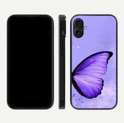 Violet Dream Wing Glass Case for iPhone 16 Pro front & back layout showing violet tones and smooth edges