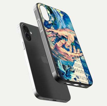 Aesthetic Divider Glass Case for iPhone 16 Pro floating dual-view mockup showing edge design and detailed divider gloss texture