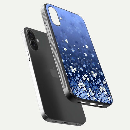 Blue Starry Glass Case for iPhone 16 Plus floating mockup capturing cosmic tone and HD gloss texture