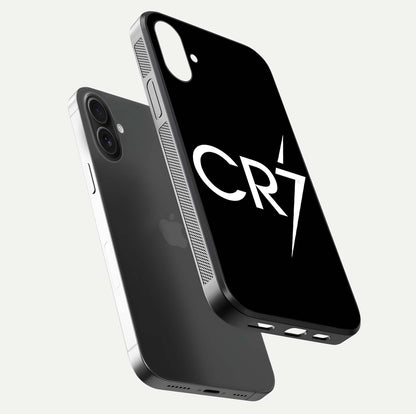 CR7 Elite Strike Glass Case for iPhone 16 Plus floating mockup displaying HD gloss and sporty texture