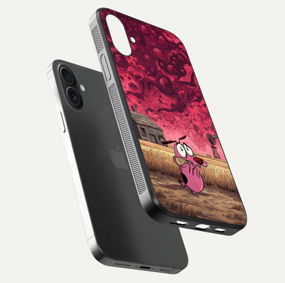 Courage Under Sky Glass Case for iPhone 16 Plus floating mockup showing shine reflection and clean edges