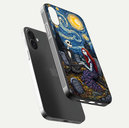 Eternal Night Love Glass Case for iPhone 16 Plus floating mockup showing gloss brightness and romantic vibe
