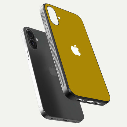 Golden Luxe Aura Glass Case for iPhone 16 Plus floating dual-view mockup showing glossy texture and elegant gold gradient