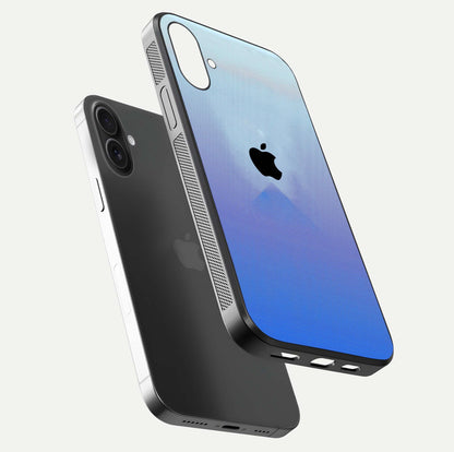 Gradient Apple Vibe Glass Case for iPhone 16 Plus floating dual-view mockup showing gloss polish and gradient blend
