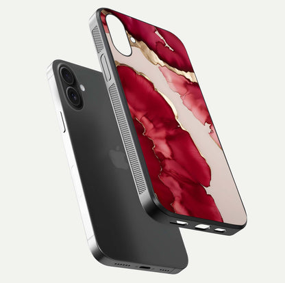 Pink & White Marble Glass Case For iPhone 16 Plus