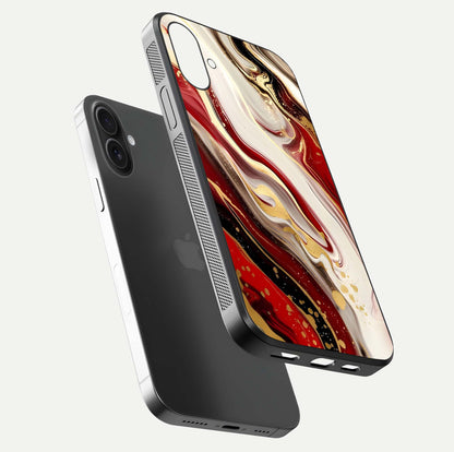 Red & White Marble Glass Case For iPhone 16 Plus