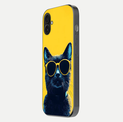 Cool Cat Vibes iPhone 16 Plus glass phone case side profile view focusing on sleek edges and seamless wrap