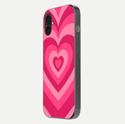 Layered Love Hearts iPhone 16 Plus glass phone case side profile view focusing on sleek edges and seamless wrap