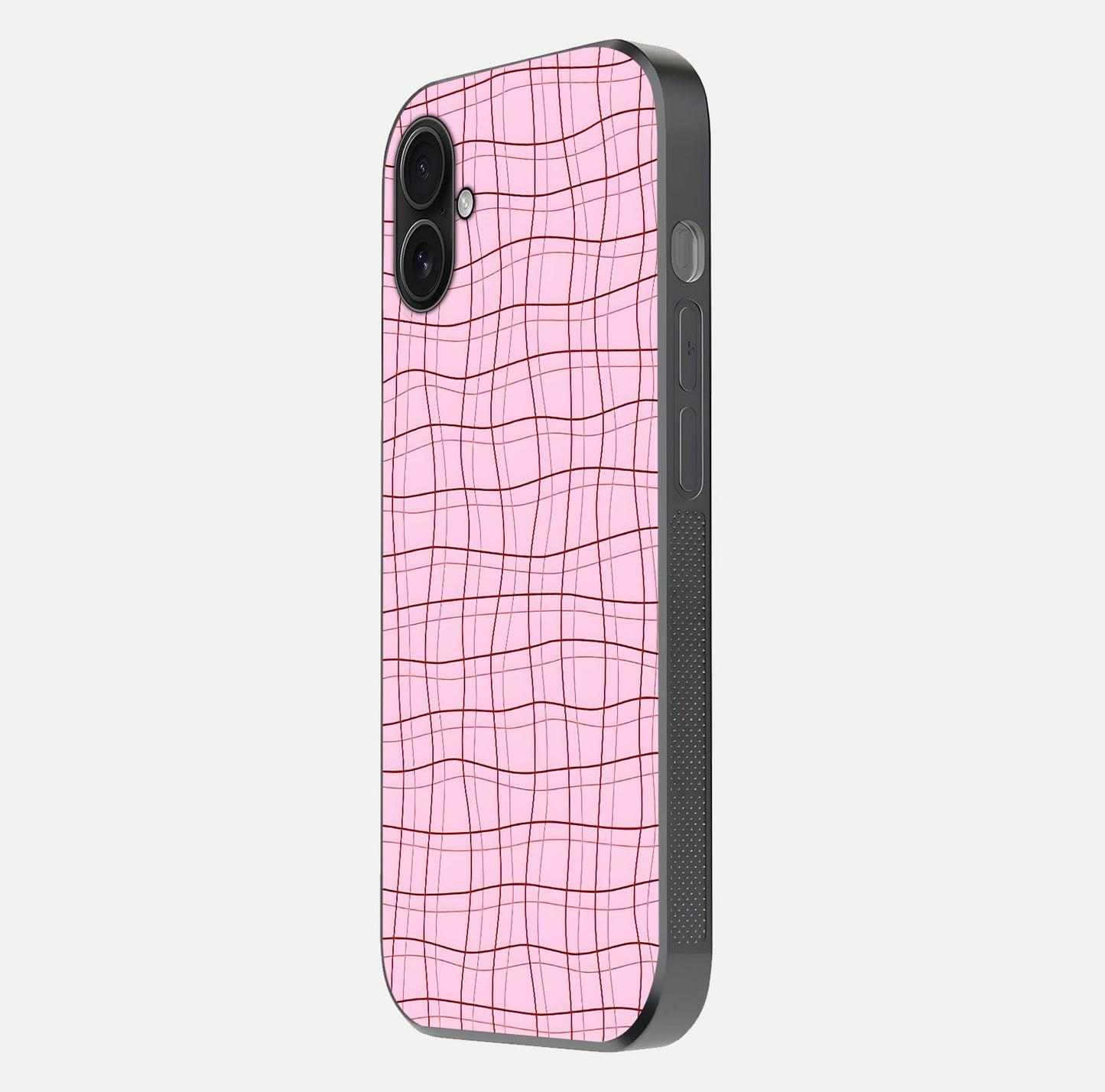 Soft Grid Bliss iPhone 16 Plus glass phone case side profile view focusing on sleek edges and seamless wrap