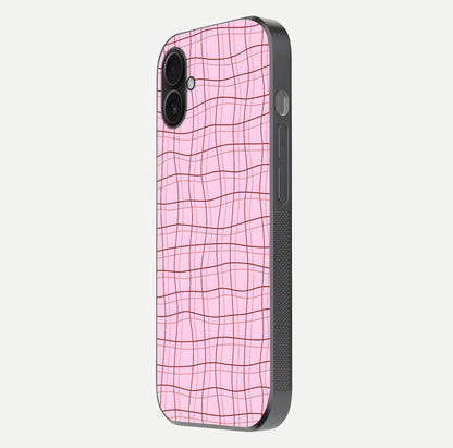 Soft Grid Bliss iPhone 16 Plus glass phone case side profile view focusing on sleek edges and seamless wrap